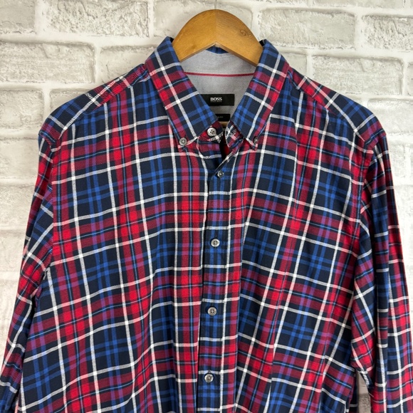 Hugo Boss Regular Fit Patriotic Tartan Plaid Long Sleeve Button Down Shirt XL - Picture 1 of 8